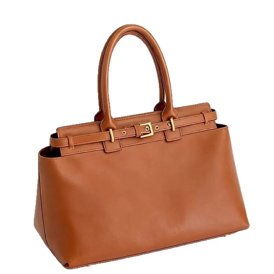 elegant top handle tote bag in black and tan