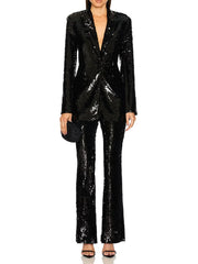 Black sequin suit on a white background