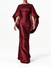 Burgundy Cape Overlay Maxi Dress