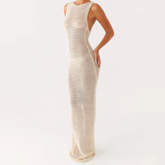 Beige knit dress on a white background