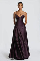 Satin Spaghetti Strap V-Neck Maxi Dress