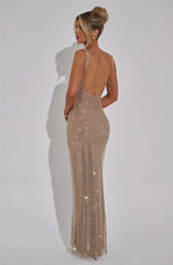 Sparkle Sequin Backless Maxi Dress – Sleeveless Club Gown with Square Neck