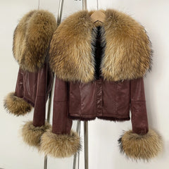 Real Fur Collar & Cuffs Suede Cropped Jacket