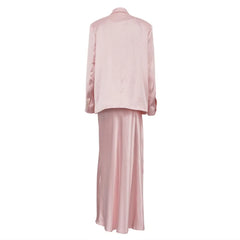 Pink Satin Blazer And Maxi Skirt Set