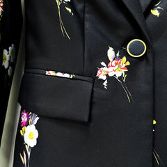 Floral Print Blazer Flare Pants Suit