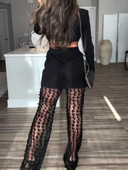 Deep V Neck Hollow Out Long Sleeve Suit Set