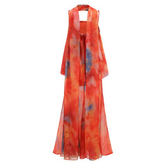 Strapless Tie Dye Print Maxi Dress With Scarf