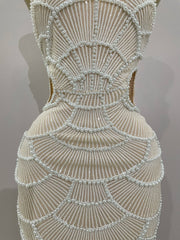Pearl Beaded Sequins Spaghetti Strap Bodycon Long Dress