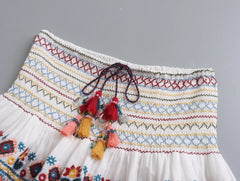 Embroidered Paisley Long Sleeve Top and Smocked Skirt Set