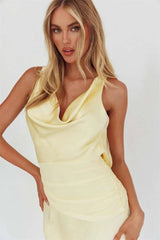 Ruched Cowl Neck Sleeveless Maxi Dress