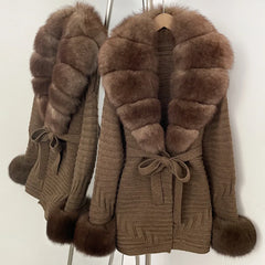 Fur Trim Belted Knit Jacket