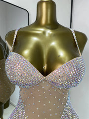 Rhinestone Mesh Strappy Bodysuit