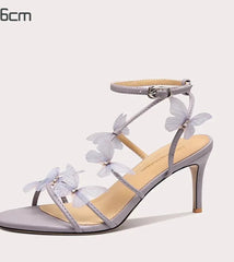 Pink Floral Butterfly-Knot Heels | Summer Strappy Stiletto Sandals