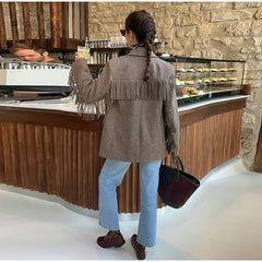 Fringe Sleeve Wool-Blend Tassel Blazer Coat