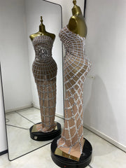 Sequined Mesh Strapless Floor-Length Dress