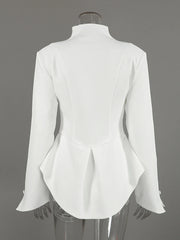 White Stand Collar Button Up Peplum Jacket