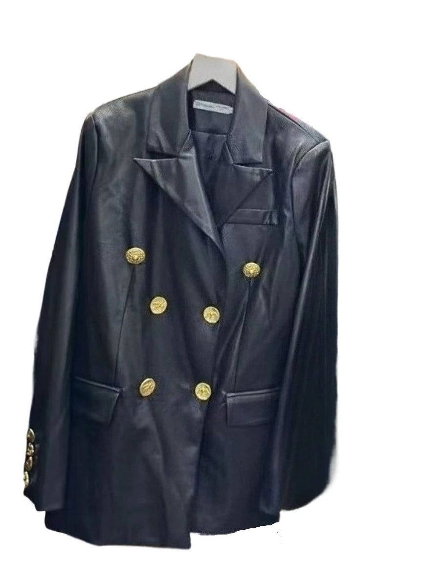 Navy blue jacket with gold buttons on a white background
