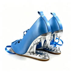 Square Toe Shark Tooth Wedge Heels
