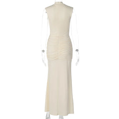 White evening gown on a mannequin against a white background