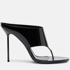 Patent Thong Heeled Mules