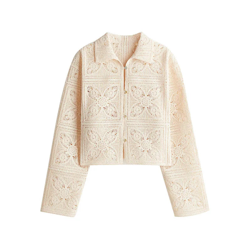 Beige lace cardigan on a white background
