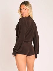 Draped Cowl Neck Top and Shorts Set