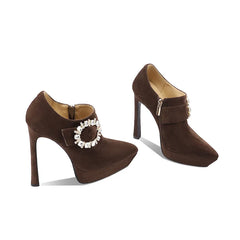 Rhinestone Buckle Stiletto Heel Bootie