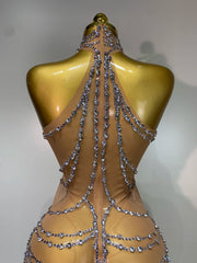Chain Embellished Halter Mesh Gown