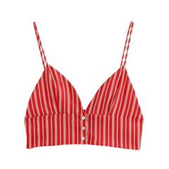 Red and white striped bikini top on a white background