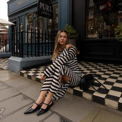 Zigzag Stripe Long Sleeve Maxi Dress
