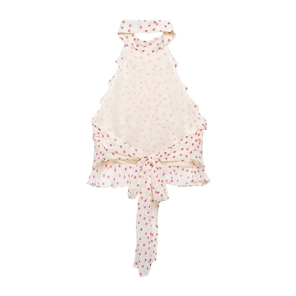 Floral halter top with a bow on a white background