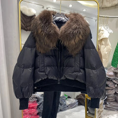 Black fur collar puffer jacket