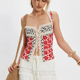 Floral lace-up corset crop top