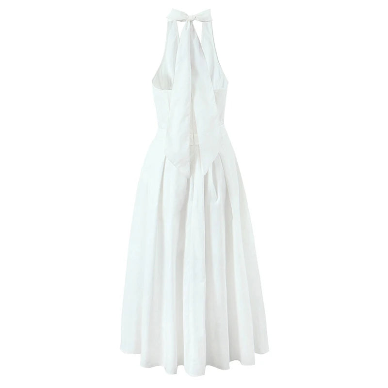 White halter neck dress on a white background