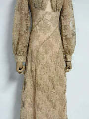 Lace Mock Neck Lantern Sleeve Dress