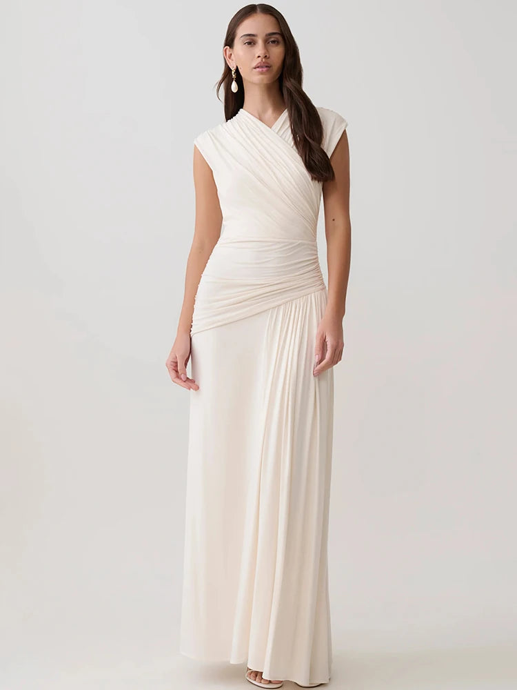 Cross neck draped maxi dress