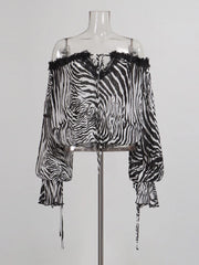 Zebra Print Off Shoulder Top and Skirt Set