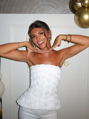 Structured Strapless 3D Floral Top and Wide Leg Pants Set