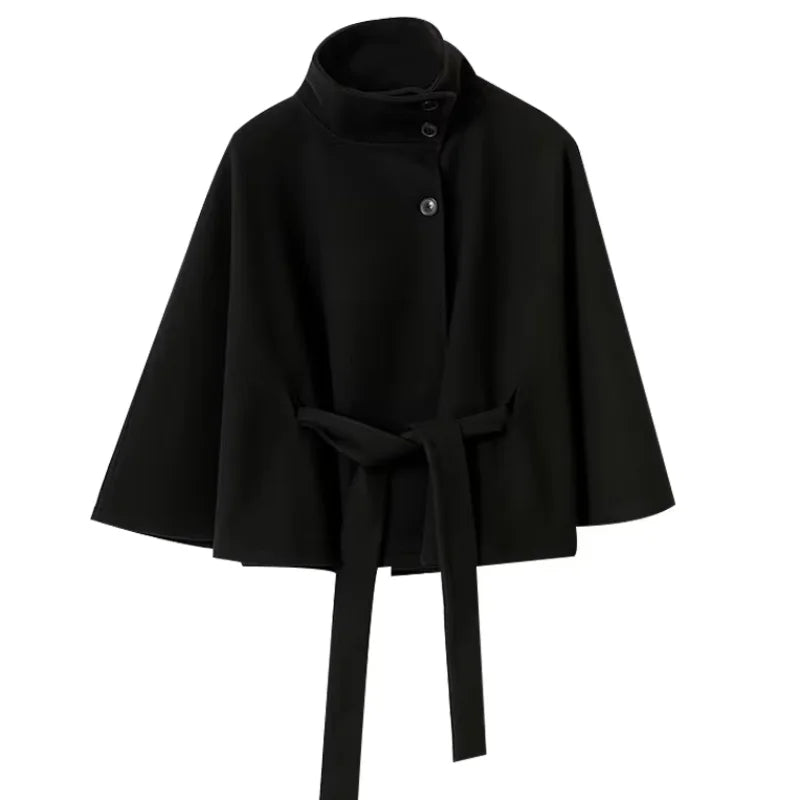Black cape with a belt on a white background