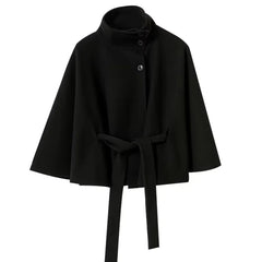 Black cape with a belt on a white background