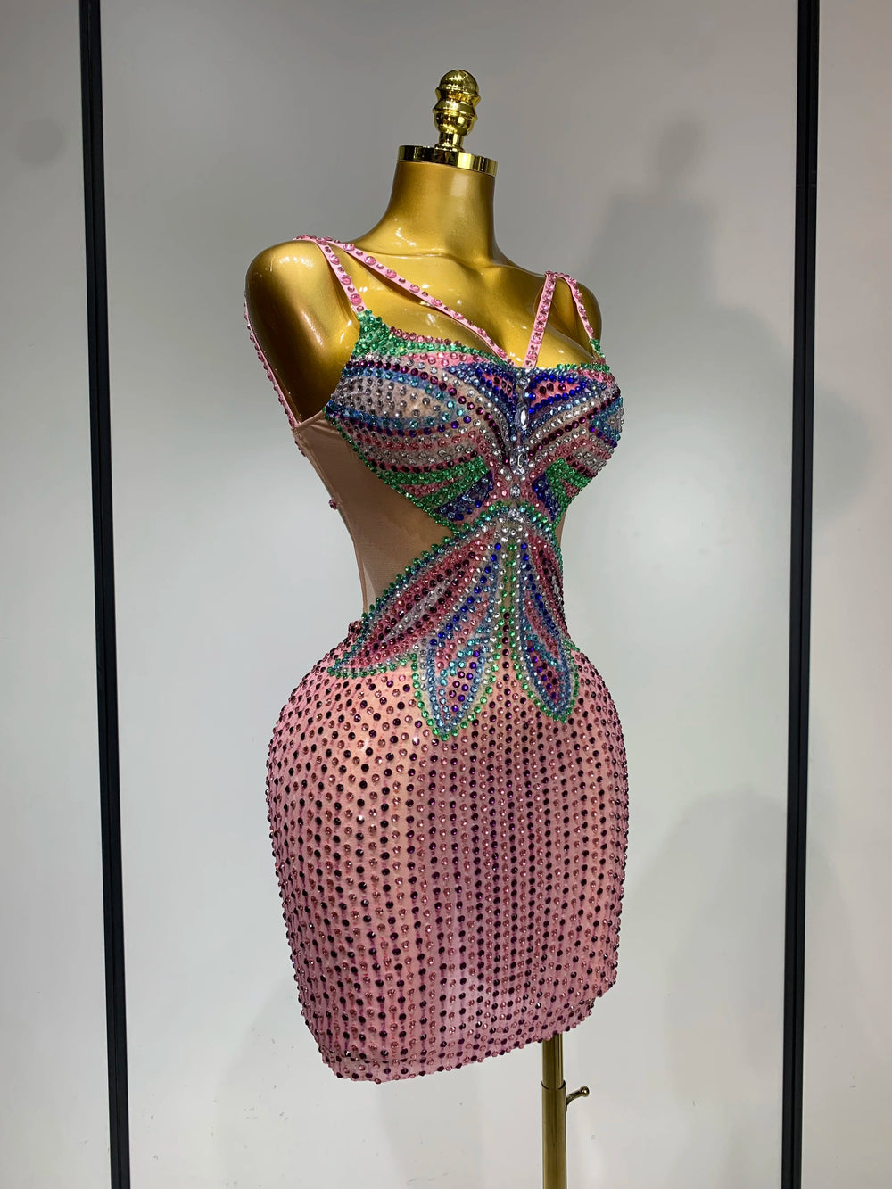 Crystal embellished mini dress side view