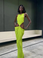 Green Side Cut-out Sleeveless Maxi Dress