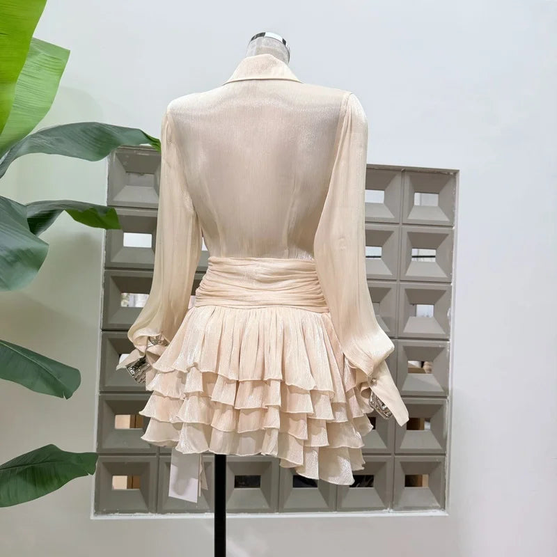 Shimmer lapel mini dress back view