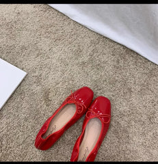 Red Ballet Flats with Bow Detail