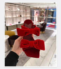 Pink Velvet Bow Stiletto Mules