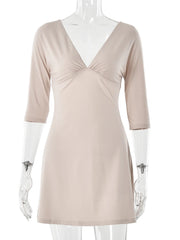 Three-Quarter Sleeve V-Neck Mini Dress