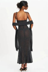 Polka Dot Spaghetti Strap Sweetheart Neck Maxi Dress