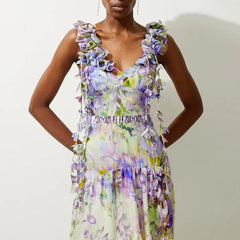 Ruffle Trim Floral Print Swimwear Set