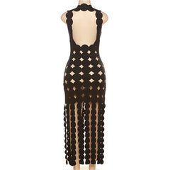 Black Cut Out Dot Fringe Maxi Dress