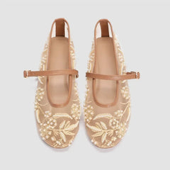 Embroidered Mesh Ballet Flats